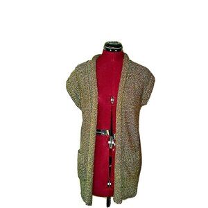 Eddie Bauer Cardigan Sweater Olive Women Size XS Pockets Sleeveless Open…